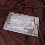 White Marble Rectangular Home Decor Dresser Metal Serving Marble Tray -