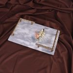 White Marble Rectangular Home Decor Dresser Metal Serving Marble Tray -