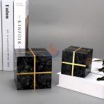 Black Marble Decorative Cube With Gold Lines 11x11cm -