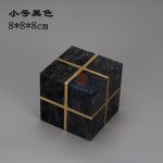 Black Marble Decorative Cube With Gold Lines 11x11cm -