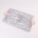 White Marble Rectangular Decorative Tray With Gold Leaf-and-Vine-Shaped End Handles -
