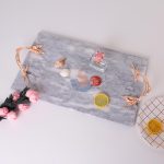 White Marble Rectangular Decorative Tray With Gold Leaf-and-Vine-Shaped End Handles -