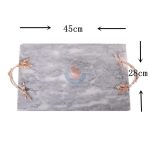 White Marble Rectangular Decorative Tray With Gold Leaf-and-Vine-Shaped End Handles -