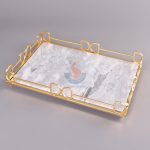 Nodic White Marble Rectangular Home Decor Dresser Metal Serving Marble Tray -