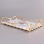 Nodic White Marble Rectangular Home Decor Dresser Metal Serving Marble Tray -