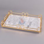 Nodic White Marble Rectangular Home Decor Dresser Metal Serving Marble Tray -