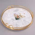 Nodic White Marble Round Home Decor Dresser Metal Serving Marble Tray -