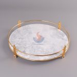Nodic White Marble Round Home Decor Dresser Metal Serving Marble Tray -