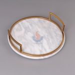 Nodic White Marble Round Home Decor Dresser Metal Serving Marble Tray -