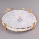 Nodic White Marble Round Home Decor Dresser Metal Serving Marble Tray -