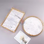 Nodic White Marble Round Home Decor Dresser Metal Serving Marble Tray -