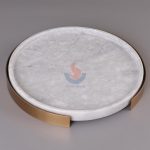 Light Luxury White Marble Round Home Decor Dresser Metal Serving Marble Tray -