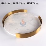 Light Luxury White Marble Round Home Decor Dresser Metal Serving Marble Tray -