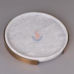 Light Luxury White Marble Round Home Decor Dresser Metal Serving Marble Tray -