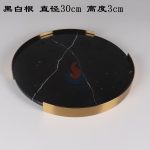 Light Luxury Black Marble Round Home Decor Dresser Metal Serving Marble Tray -