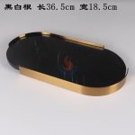 Light Luxury Black Marble Round Home Decor Dresser Metal Serving Marble Tray -