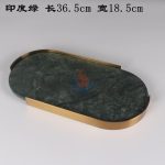 Light Luxury Green Marble Round Home Decor Dresser Metal Serving Marble Tray -