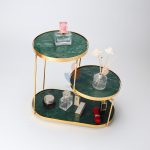 LUXURY NATURAL GREEN MARBLE PLATING GOLD 3LAYER COSMETICS BATHROOM STORAGE RACK HOME ACCESSORIES -