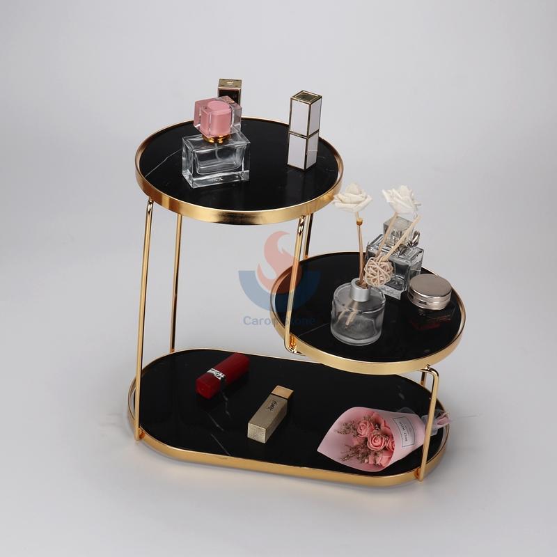 LUXURY NATURAL BLACK  MARBLE PLATING GOLD 3LAYER COSMETICS BATHROOM STORAGE RACK HOME ACCESSORIES
