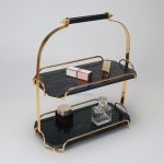 Natural 2 Layer Marble Vanity Tray, Gold Metal Dessert Cupcake Stand, Cosmetics Jewellery Perfume Organizer With Removeable Tray -