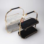 Natural 2 Layer Marble Vanity Tray, Gold Metal Dessert Cupcake Stand, Cosmetics Jewellery Perfume Organizer With Removeable Tray -