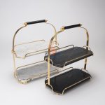 Natural 2 Layer Marble Vanity Tray, Gold Metal Dessert Cupcake Stand, Cosmetics Jewellery Perfume Organizer With Removeable Tray -
