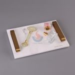 White Marble Rectangular Decorative Tray With Golden Metal Handles -