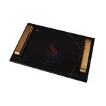 Black Marble Rectangular Decorative Tray With Golden Metal Handles -