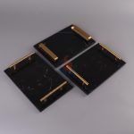 Black Marble Rectangular Decorative Tray With Golden Metal Handles -