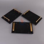 Black Marble Rectangular Decorative Tray With Golden Metal Handles -