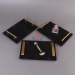 Black Marble Rectangular Decorative Tray With Golden Metal Handles -