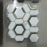 Thassos White Marble Gold Brass Hexagon Polished Honeycomb Mosaic Tile -