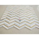 White Marble With Gold Metal Herringbone Mosaic Tile -