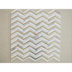 White Marble With Gold Metal Herringbone Mosaic Tile -
