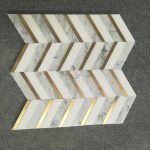 White Marble With Gold Metal Herringbone Mosaic Tile -