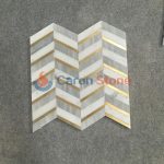 Light Grey And White Marble With Brass Mosaic Tile -