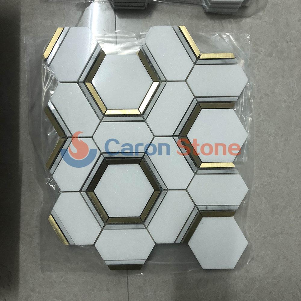 Marble with gold metal mosaic tile