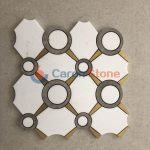 White And Grey Marble With Gold Brass Waterjet Mosaic -