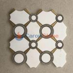 White And Grey Marble With Gold Brass Waterjet Mosaic -