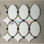Crystal White And Black Marble With Gold Metal Waterjet Mosaic -