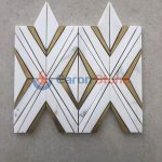 White Marble With Brass Waterjet Mosaic -
