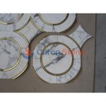 Calacatta Marble With Brass Waterjet Mosaic -