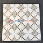 Thassos And Carrara Marble With Genuine Brass Inlay Mosaic Ring Tile -