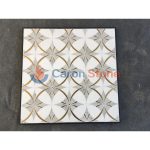 Thassos And Carrara Marble With Genuine Brass Inlay Mosaic Ring Tile -