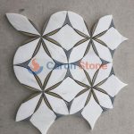Grey And Pure White Marble Mosaic With Metal Tile -