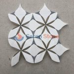 Grey And Pure White Marble Mosaic With Metal Tile -