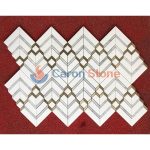 Pure White Marble With Brass Herringbone Mosaic Tile -