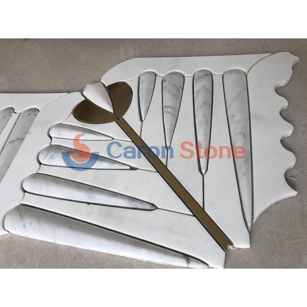 White marble inlay brass waterjet 3D art mosaic design