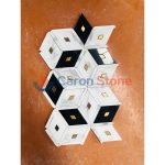 Black And White Marble With Brass Rhomboid Mosaic Parallelogram Design -