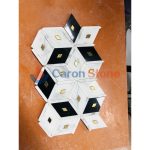Black And White Marble With Brass Rhomboid Mosaic Parallelogram Design -